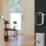 a room with a chair and a door